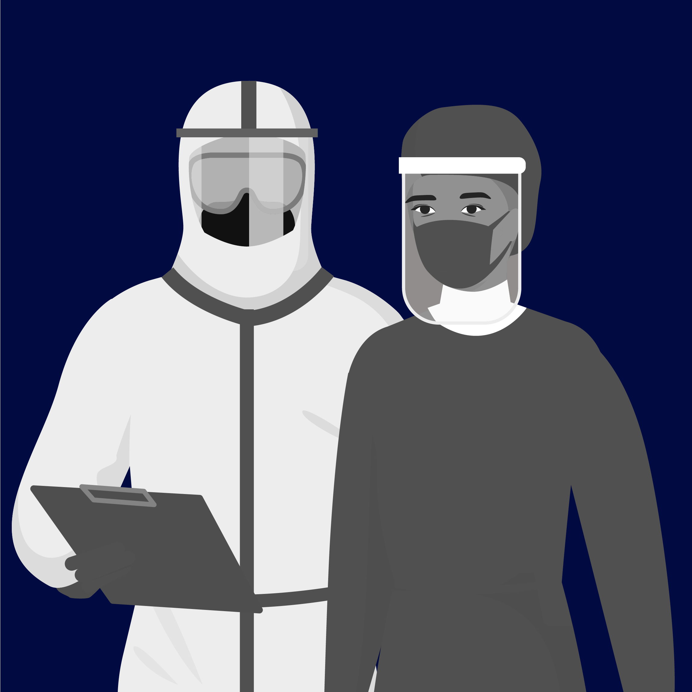 An illustration of two care workers in full PPE